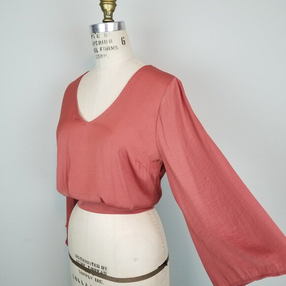 Rusty Red Patrons of Peace * Free People * Silky Open Back Crop Top with Tie * M - Picture 4 of 9